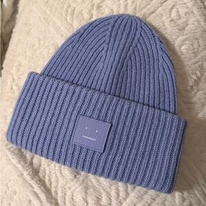 Acne Studios Light Blue Pansy-N-Face Wool Beanie